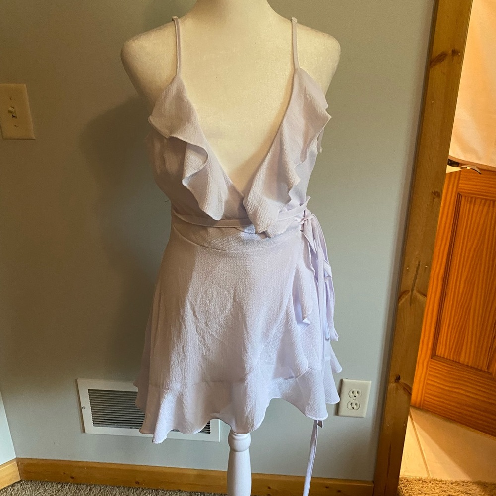 Bebe White Asymmetrical Ruffled Wrap Mini Dress